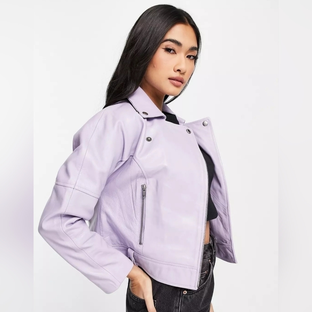 Muubaa Charlie drop shoulder leather jacket in lilac size 8